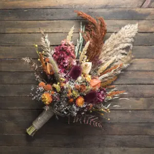 Autumn Bridal Wedding Bouquet - fall burgundy burnt orange thistle pampas grass wildflower