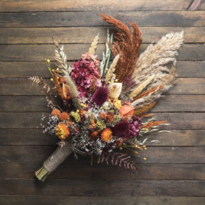Autumn wedding bouquet Set – burgundy orange pampas grass teasel thistle