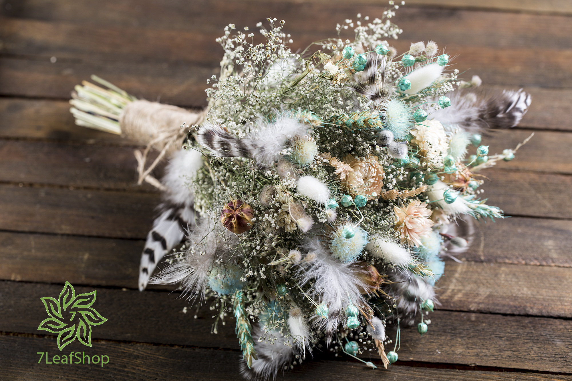 Dried Flower Feather Blue Bouquet Rustic Wildflower Wedding Flowers Arrangement Home Decor Winter Bouquet 7leafshop Wedding Bouquets