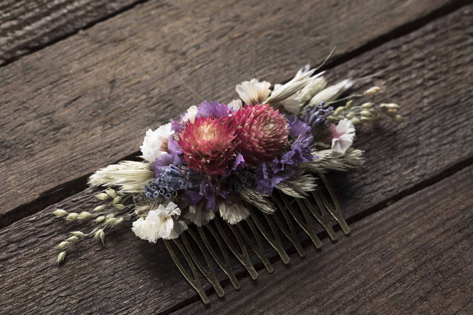 Floral Hair Comb mini bridal bridesmaid dried flower Hair accessories pink  lavender white woodland rustic wedding personalized combs - 7LeafShop  Wedding Bouquets
