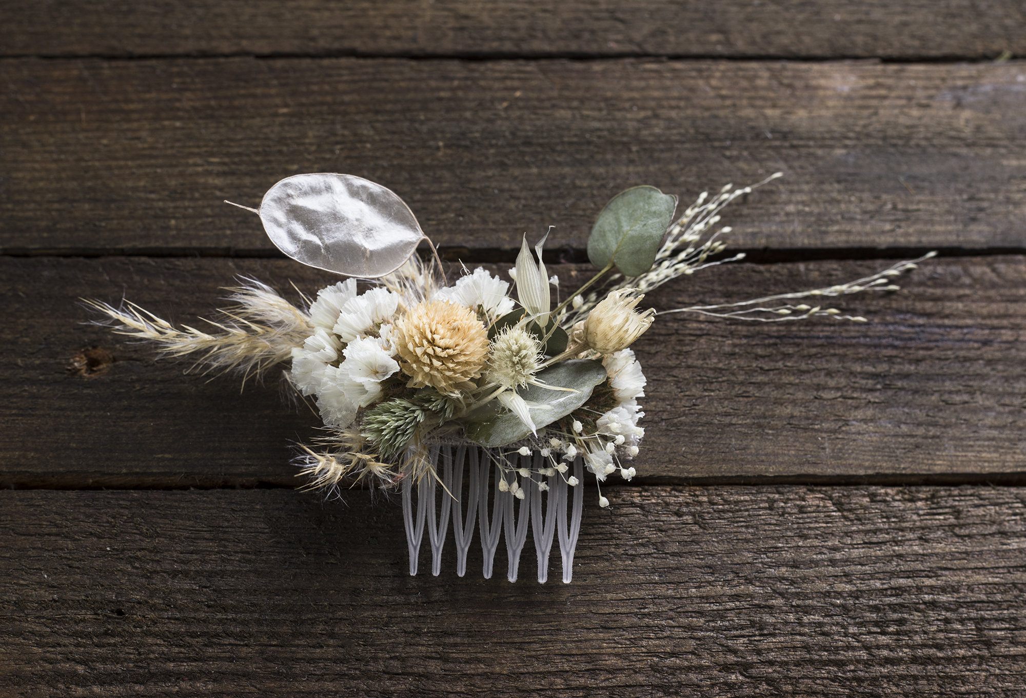 Eucalyptus lunaria bridal Hair comb dried flower with greenery Floral mini bridesmaid  Hair accessories woodland rustic wedding money plant - 7LeafShop Wedding  Bouquets