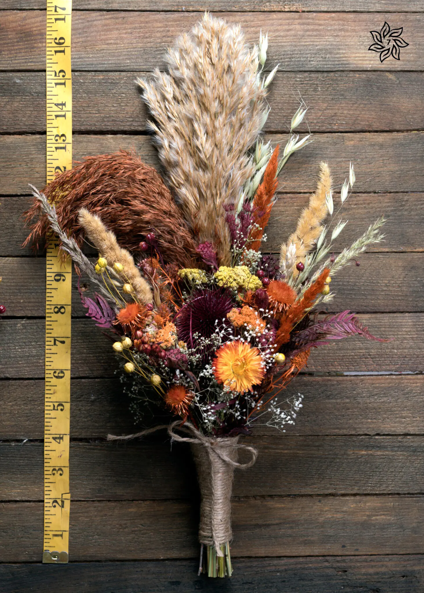Autumn Bridesmaid Wedding Bouquet - fall burgundy burnt orange thistle pampas grass wildflower
