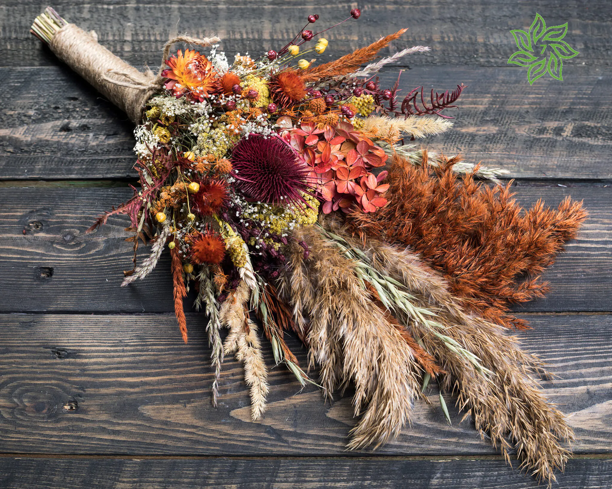 Autumn Bridesmaid Wedding Bouquet with Hydrangea - fall burgundy burnt orange thistle pampas grass wildflower - Image 2
