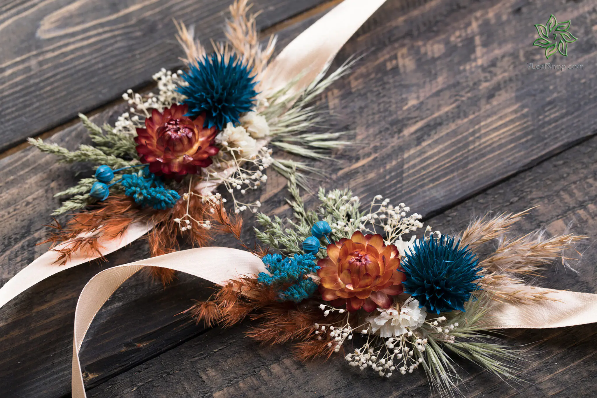 Corsage for Autumn Teal wedding bouquet set - Image 3