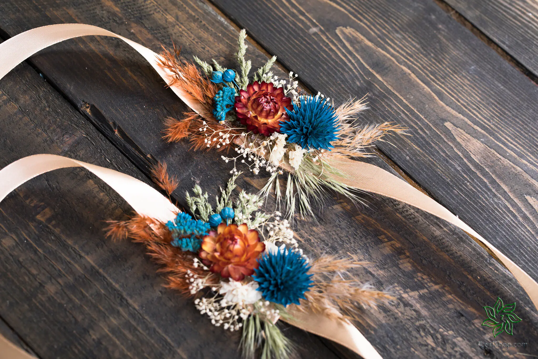 Corsage for Autumn Teal wedding bouquet set