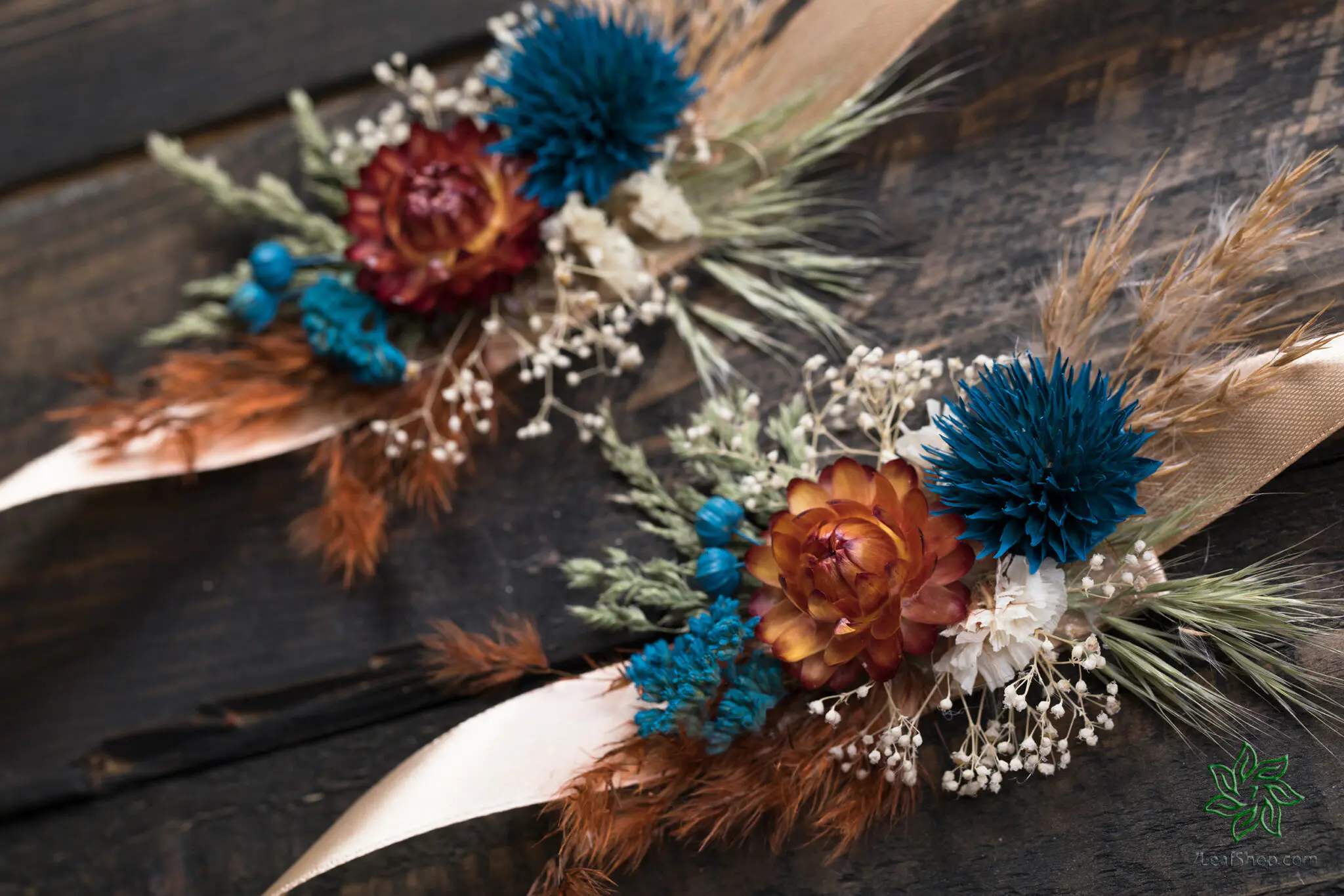 Corsage for Autumn Teal wedding bouquet set - Image 2