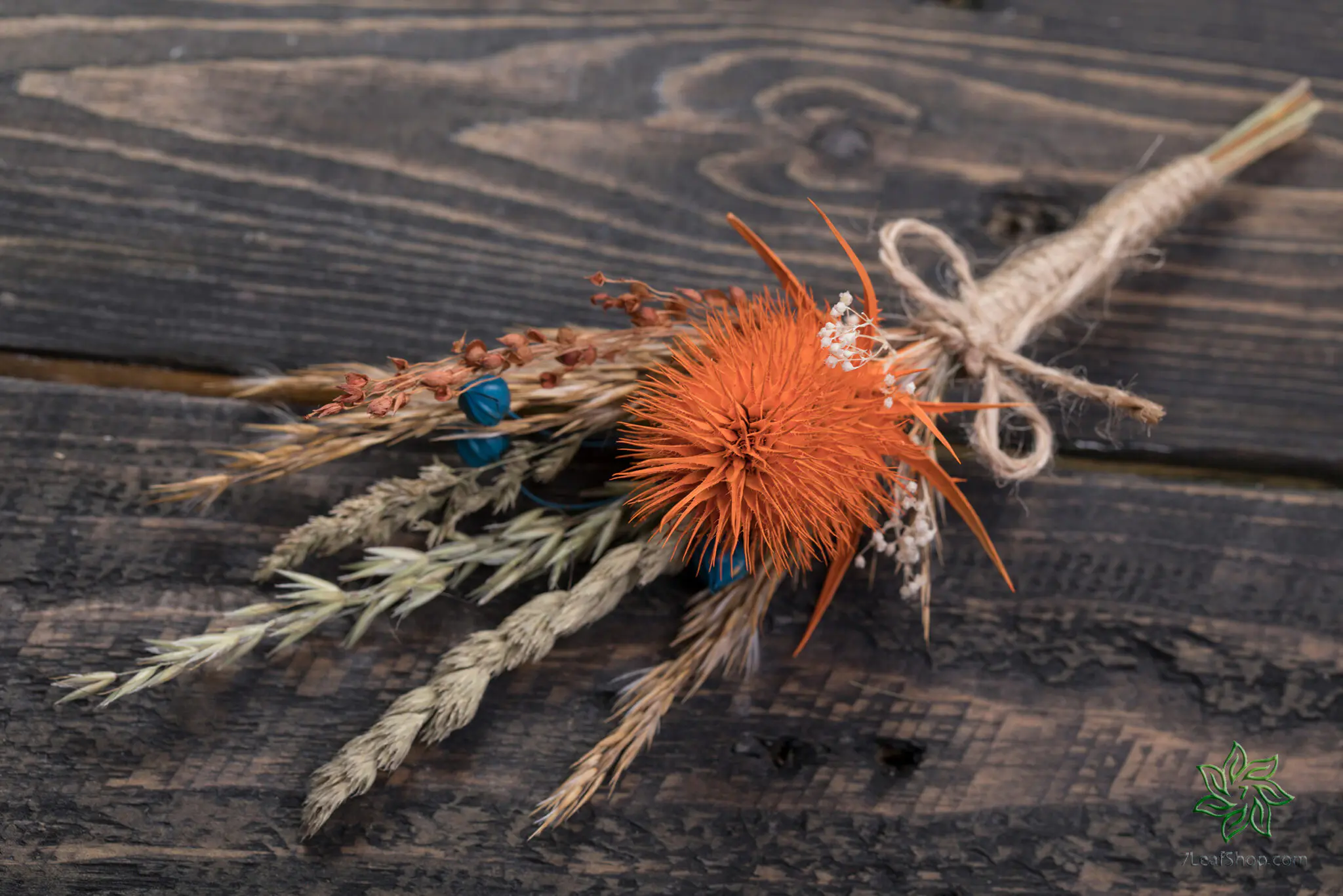 Autumn Teal wedding bouquet Set - teal orange pampas grass teasel thistle - Image 6