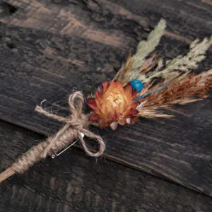 Boutonniere smaller size for Autumn Teal accent wedding bouquet set