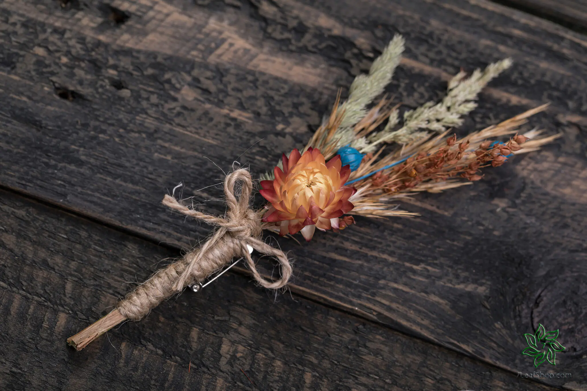 Autumn Teal wedding bouquet Set - teal orange pampas grass teasel thistle - Image 7