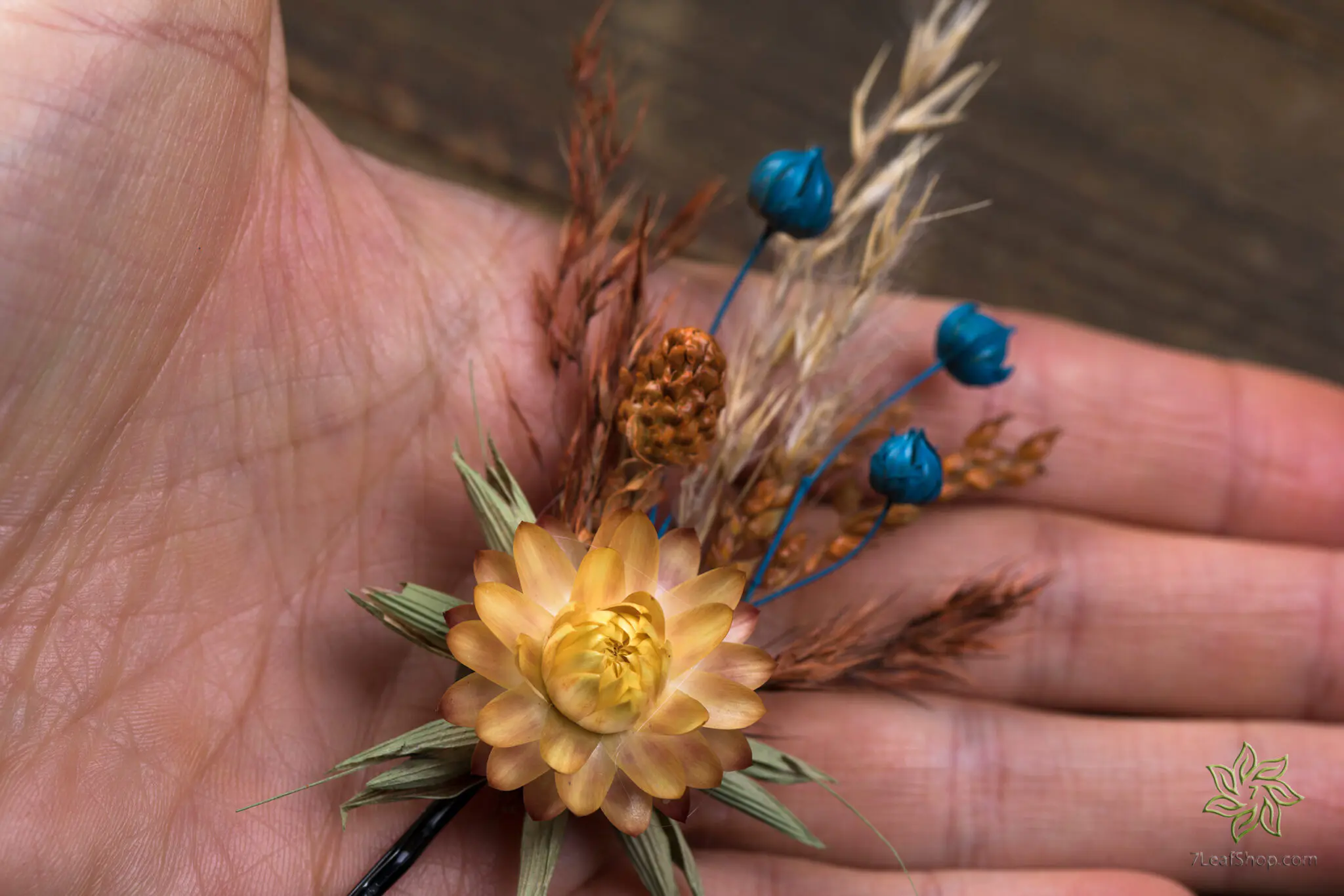 Autumn Teal wedding bouquet Set - teal orange pampas grass teasel thistle - Image 10