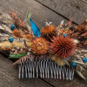 Hair Comb for Autumn Teal wedding bouquet set