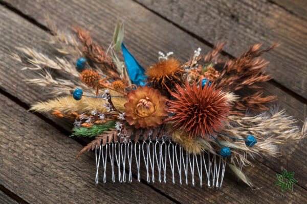Hair Comb for Autumn Teal wedding bouquet set