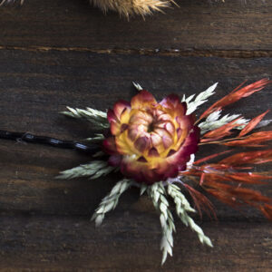 Orange pink wedding bouquet – fall autumn with pampas grass teasel thistle dried flowers