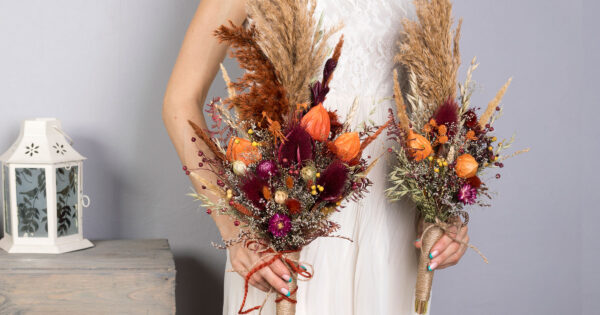 wedding-sets - fall-autumn-burgundy-orange-wedding-bouquet-with-pampas-grass-teasel-thistle-dried-flowers-SET-2021-08