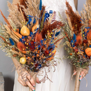 wedding-sets - fall-autumn-orange-navy-blue-wedding-bouquet-with-teasel-pampas-grass-thistle-dried-flowers-SET-2021-09