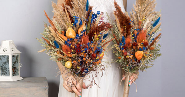 wedding-sets - fall-autumn-orange-navy-blue-wedding-bouquet-with-teasel-pampas-grass-thistle-dried-flowers-SET-2021-09