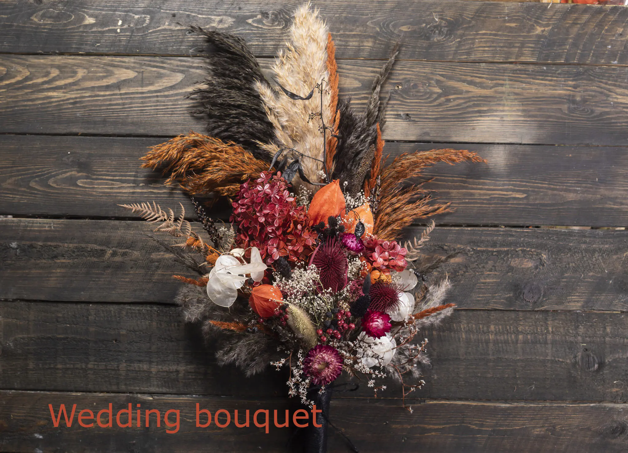 Bridal Wedding Bouquet – Black Orange Burgundy Bridal Wedding Bouquet - Black Orange Burgundy - Image 2