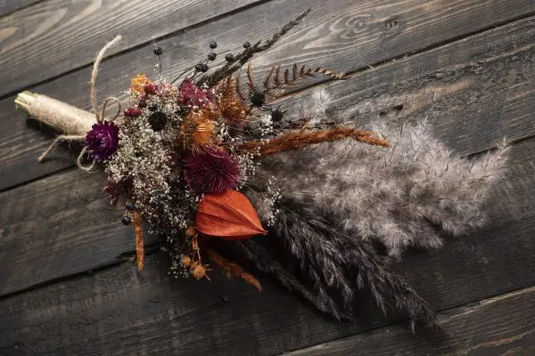 Bridesmaid Wedding Bouquet - Black Orange Burgundy - Image 2