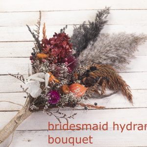 Autumn Bridesmaid Wedding Bouquet – fall burgundy burnt orange thistle pampas grass wildflower