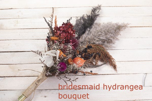 Bridesmaid Hydrangea Bouquet – Black Orange Burgundy