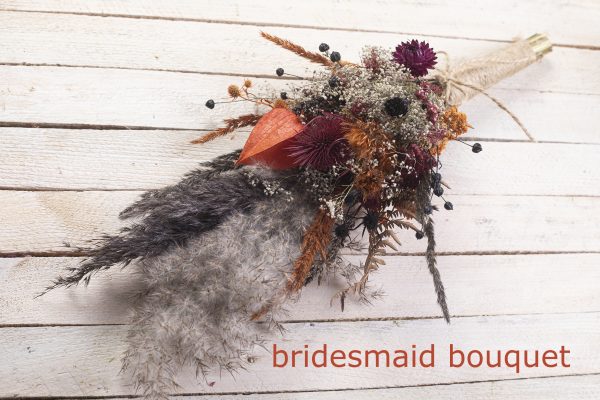 Bridesmaid Wedding Bouquet – Black Orange Burgundy