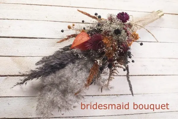 Bridesmaid Wedding Bouquet - Black Orange Burgundy