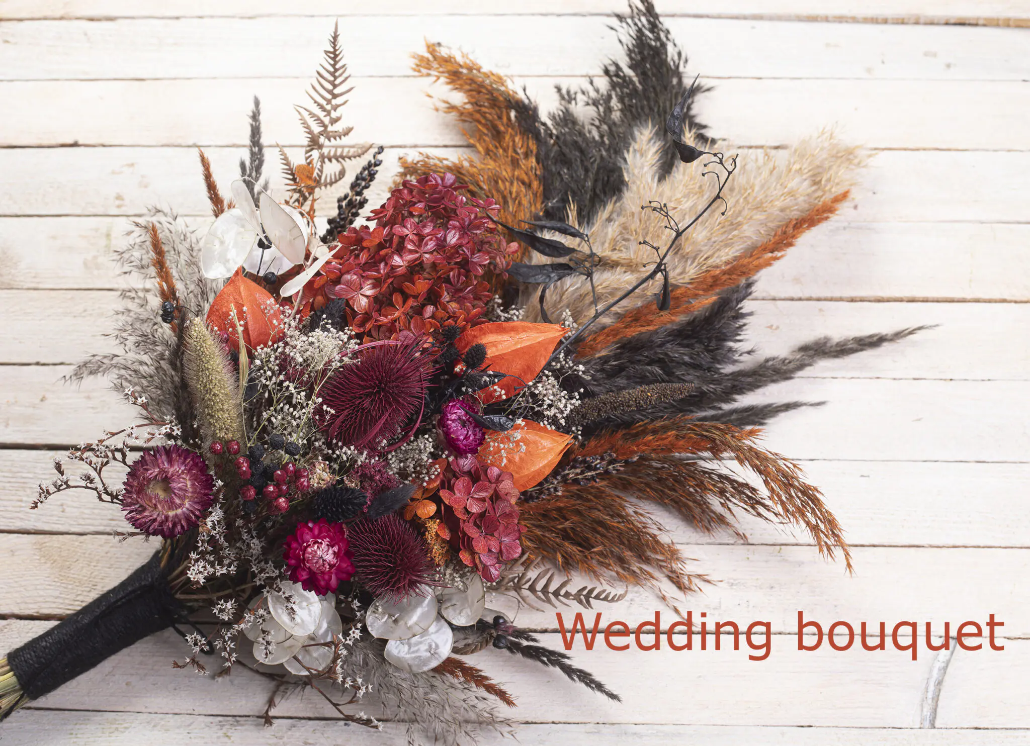 Bridal Wedding Bouquet – Black Orange Burgundy Bridal Wedding Bouquet - Black Orange Burgundy