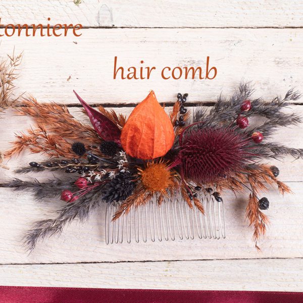 Hair Comb for Black Orange Burgundy set