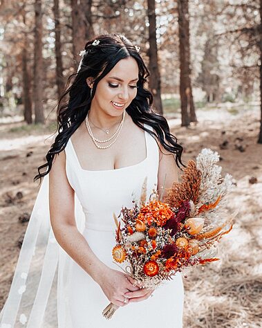 Orange Burgundy Wedding bouquet Set - burgundy orange pampas grass thistle 45