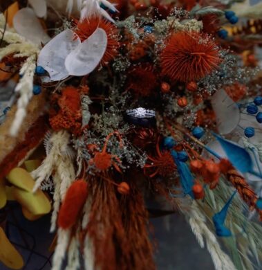 Teal blue Wedding bouquet Set - burnt orange pampas grass 21