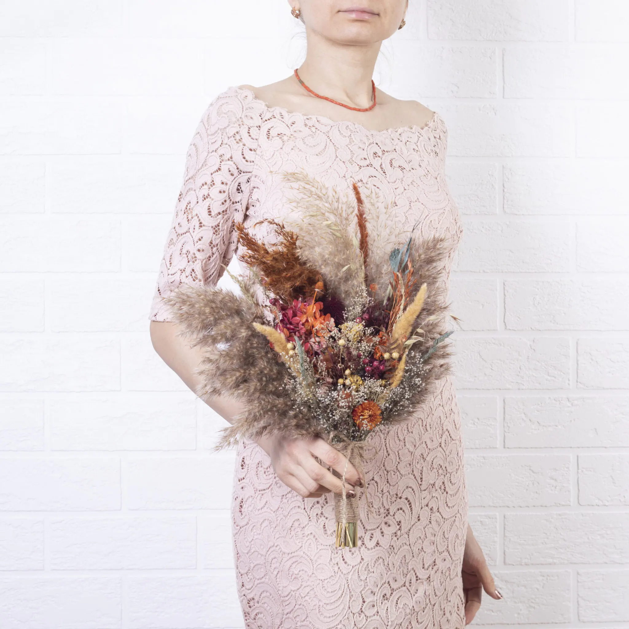 Bridesmaid Wedding Hydrangea Bouquet - Orange Burgundy - Image 4